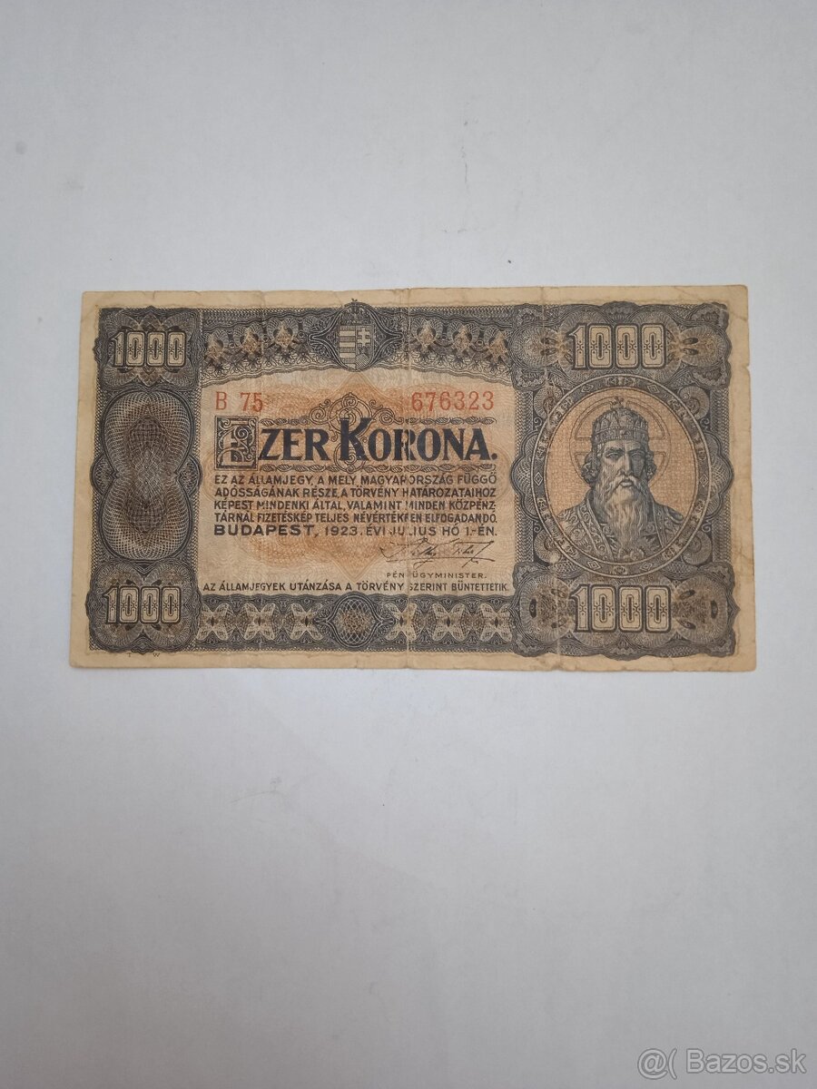 1000 Korún ( Ezer Korona ) 1923 - bankovka