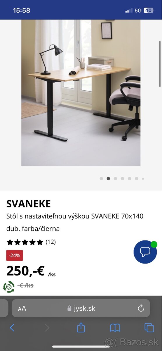 Stôl s nastaviteľnou výškou SVANEKE 70x140 dub. farba/čierna