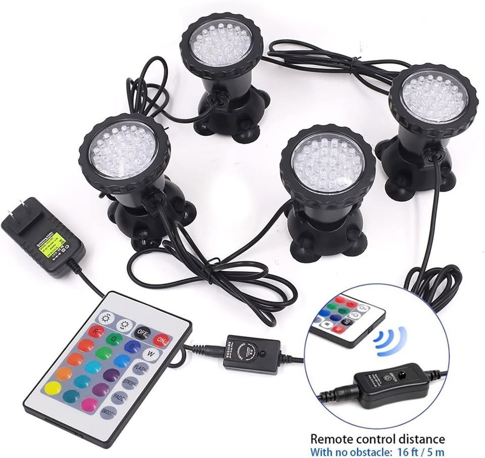 Set 4 kusů LED podvodních RGB světel s ovladačem