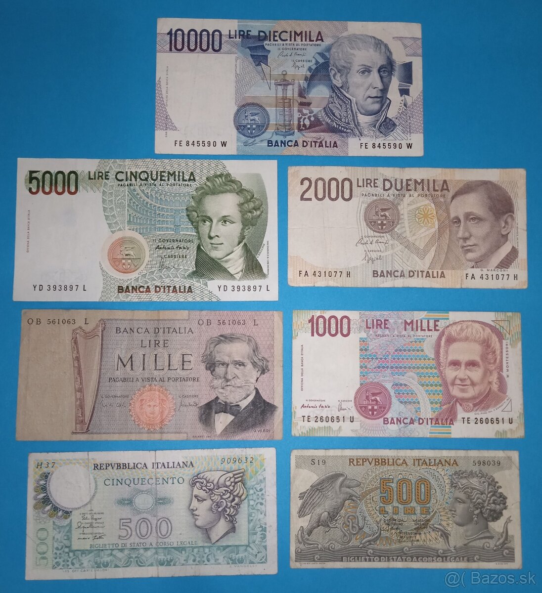 Bankovky ITÁLIE - 500 - 10.000 Lire 1967-1990