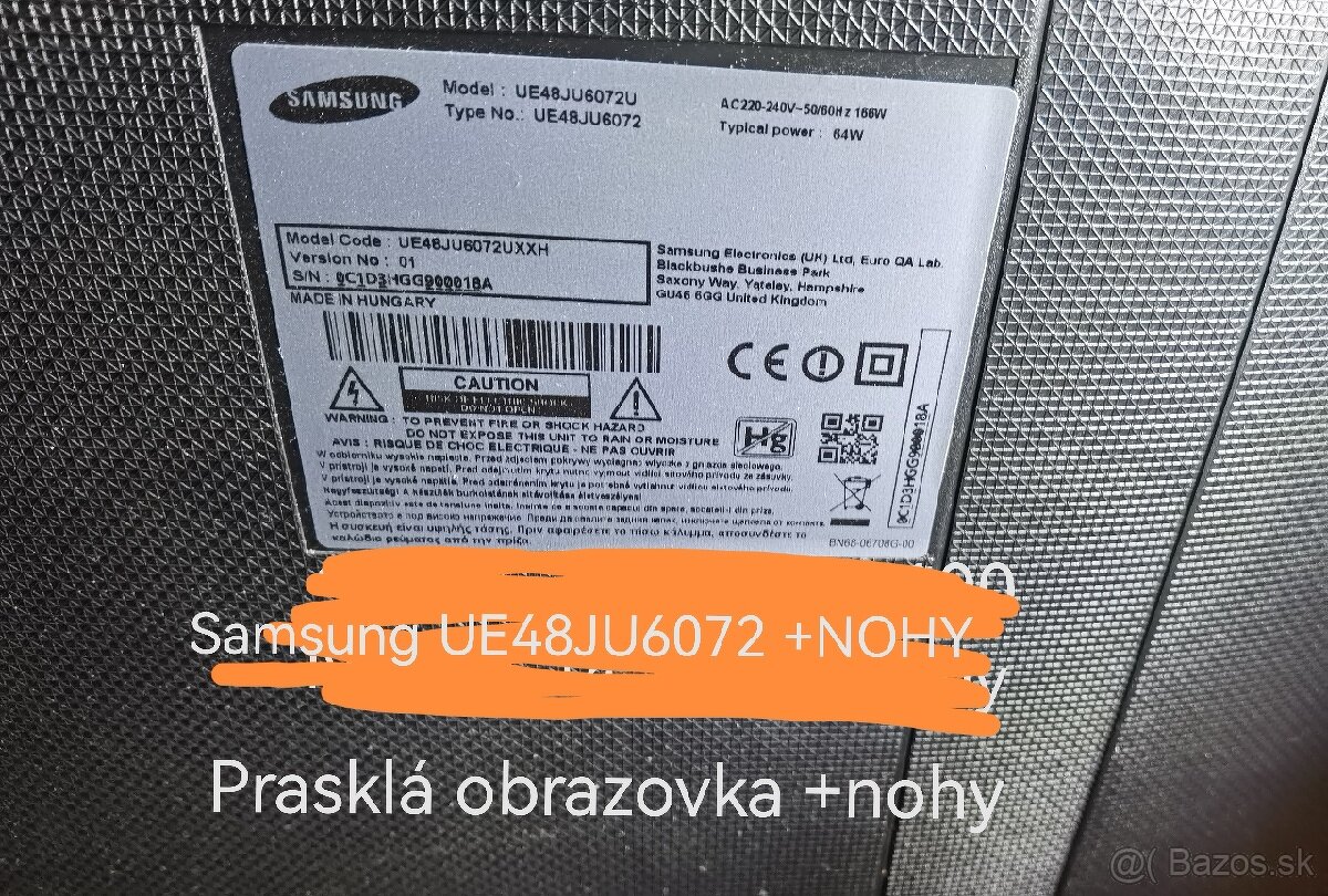 Predám všetky diely z TV Samsung UE48JU6072.