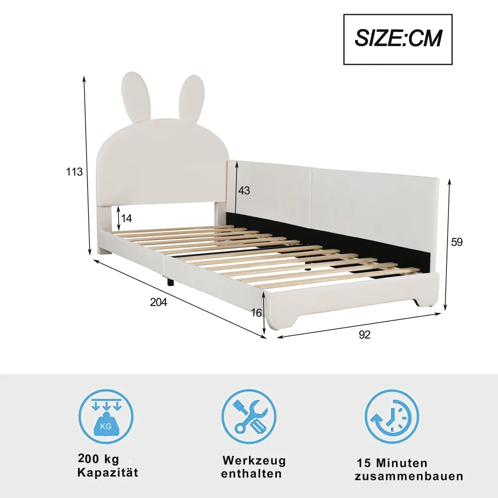 Flieks čalúnená posteľ 90x200cm v tvare zajačika