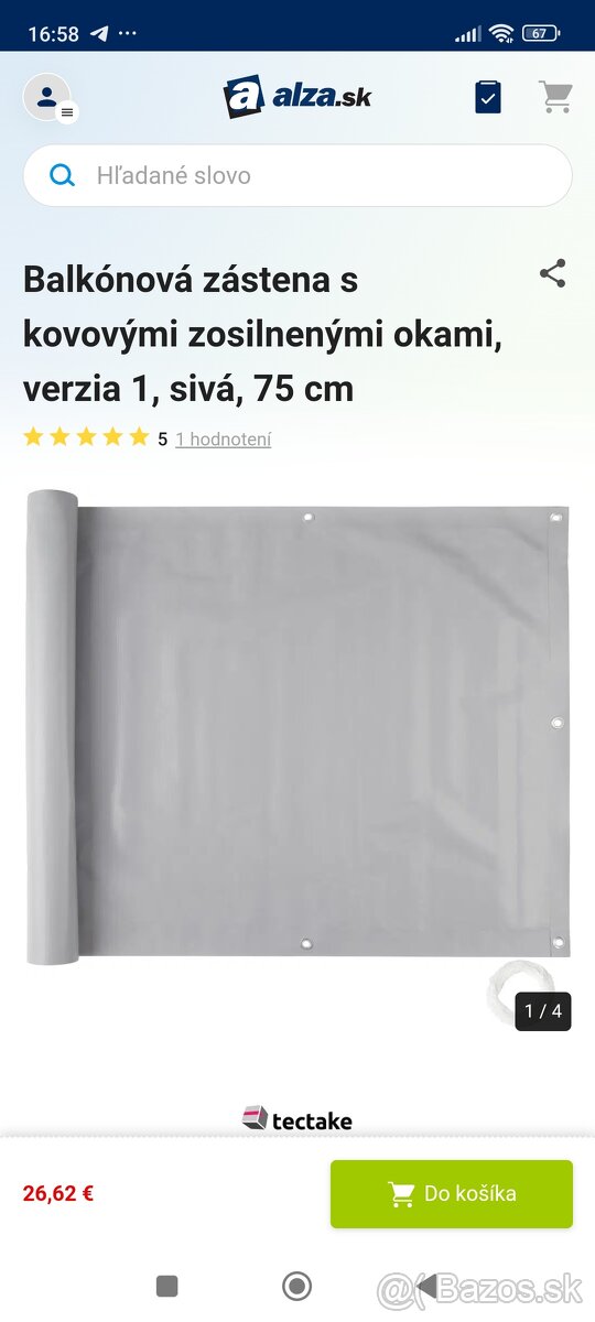 Zástena na balkón, šírka 75cm