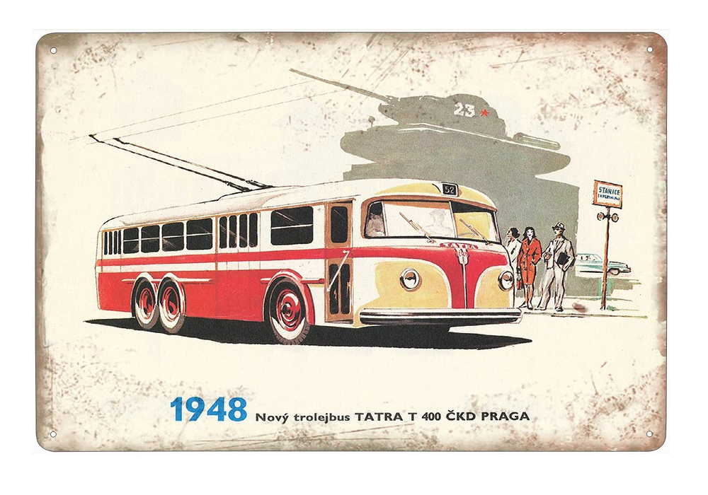 plechová cedule - trolejbus Tatra T 400 ČKD Praga