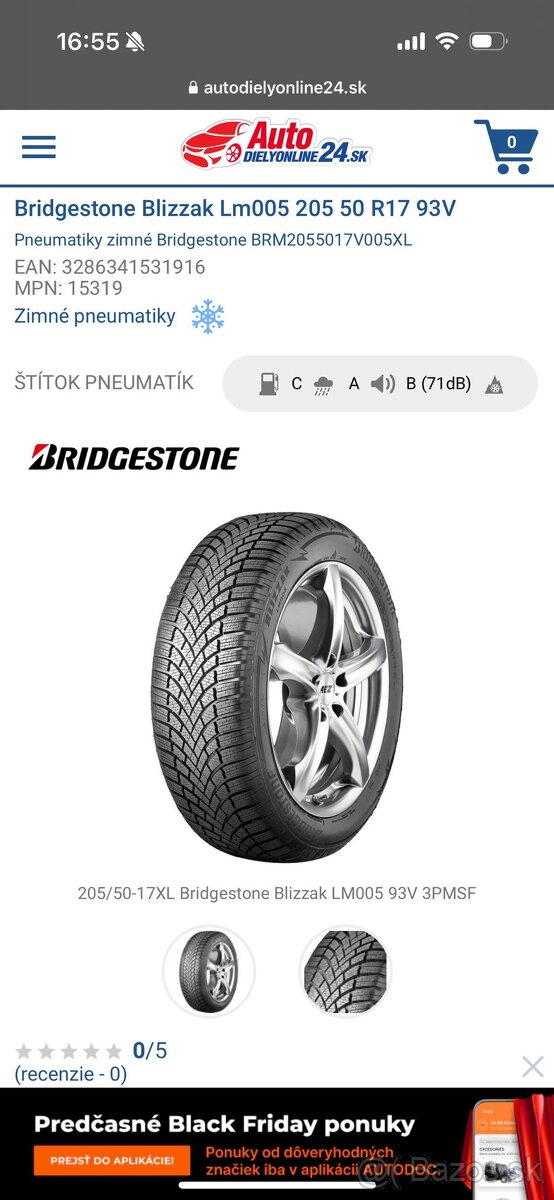 Bridgestone Blizzak Lm005 205 50 R17 93V zimné