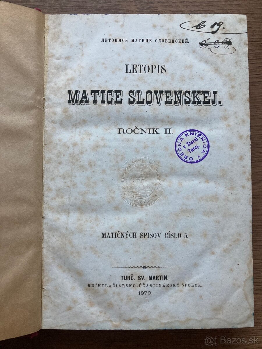 Konvolut LETOPIS Matice Slovenskej, 6 čísel v 1 zv