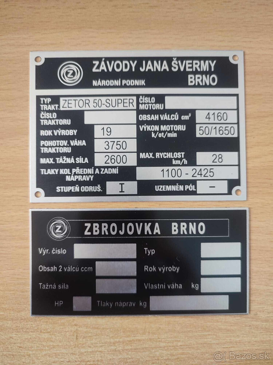 výrobný štítok zetor 15  a super 50