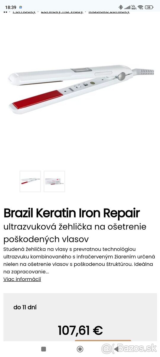 žehlička Brazil Keratin Iron Repair ultrazvuková žehlička a