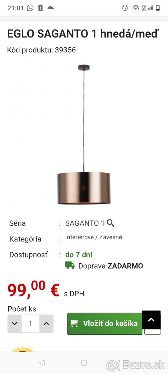 Svietidlo Eglo Saganto 1