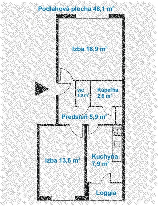 2 izbovy byt KVP 50m2