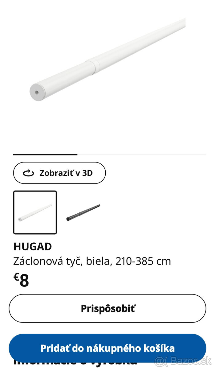 Tyče na závesy/záclony Ikea Biele ako Nové