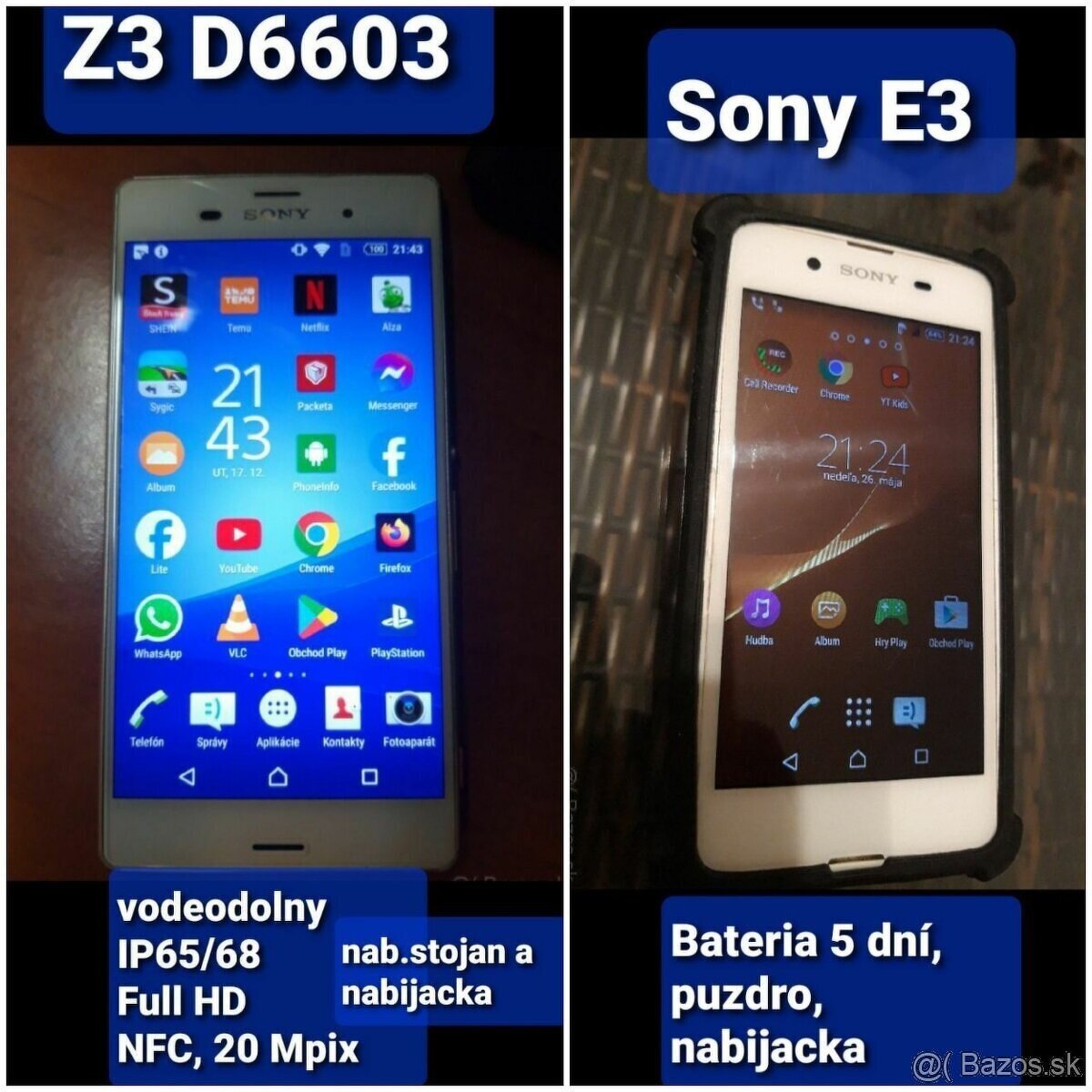 Sony z3 60eu a sony e3 20eu