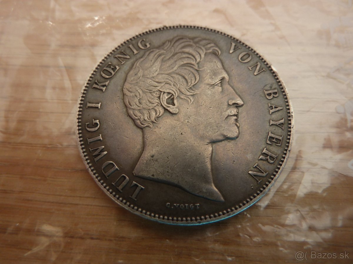 Strieborný 2 gulden 1845 Ludwig I. Bavorsko v krásnom stave