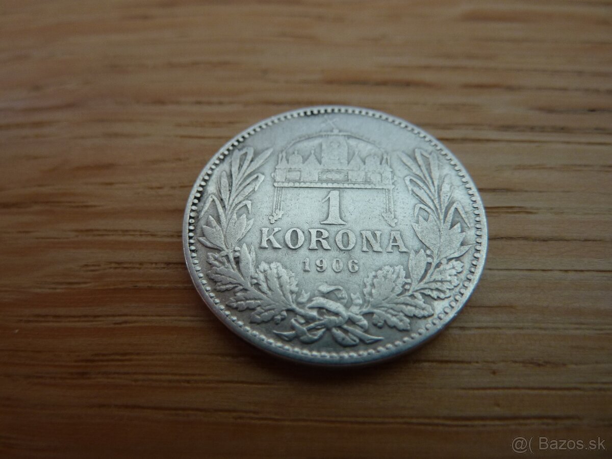 R-U vzácna strieborná 1 koruna 1906 KB - rezervované