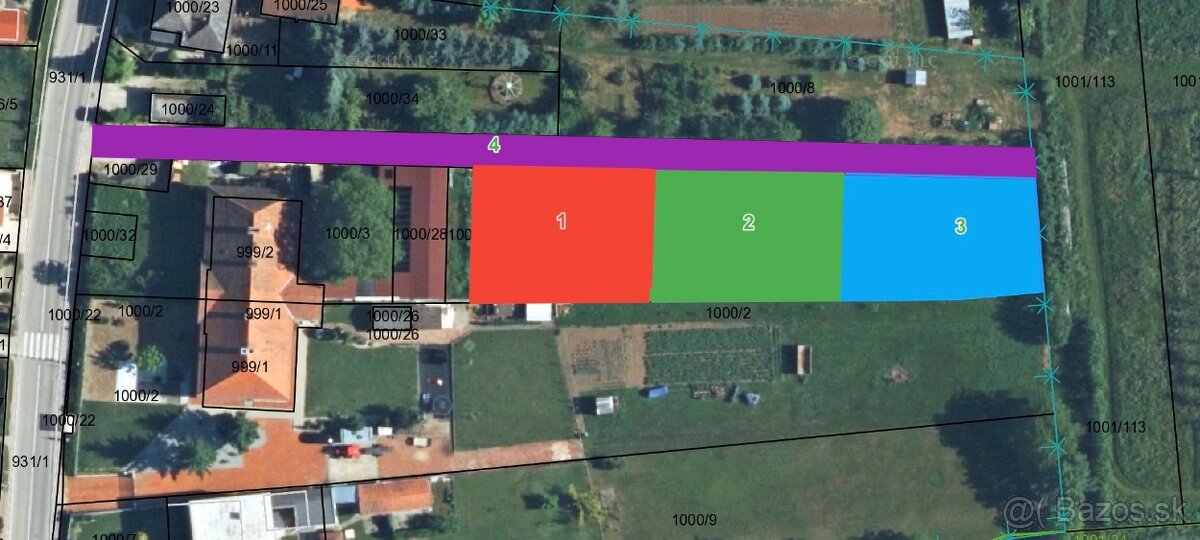 Predám 3 pozemky s IS v obci Sľažany