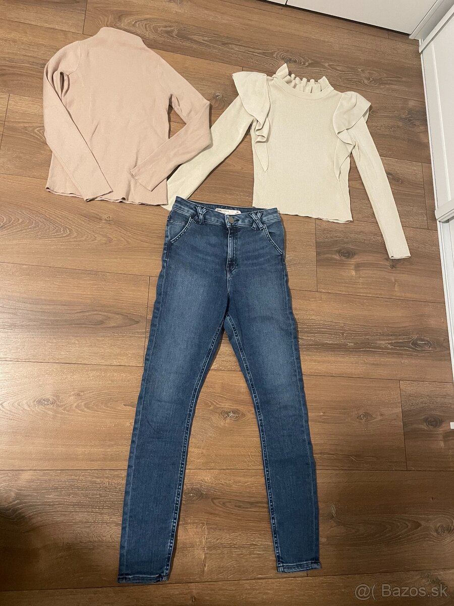 Svetre ZARA a Mohito + Asos džínsy vel. 25/32 vel. XS/S