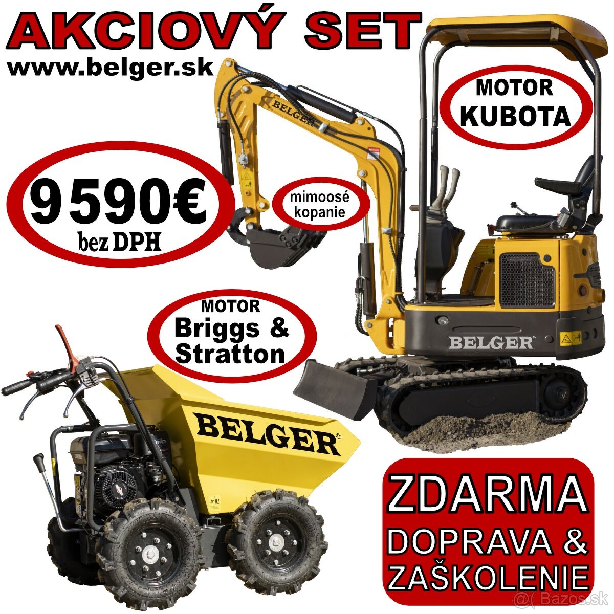 Predám minibager BELGER 12 s motorom KUBOTA + DUMPER