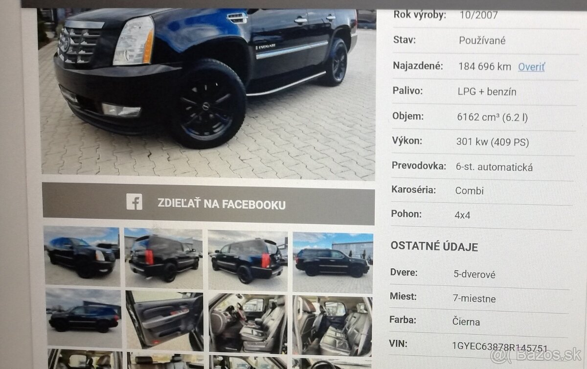 Predam exkluzivny cierny Cadillac Escalade velmi zachovaly