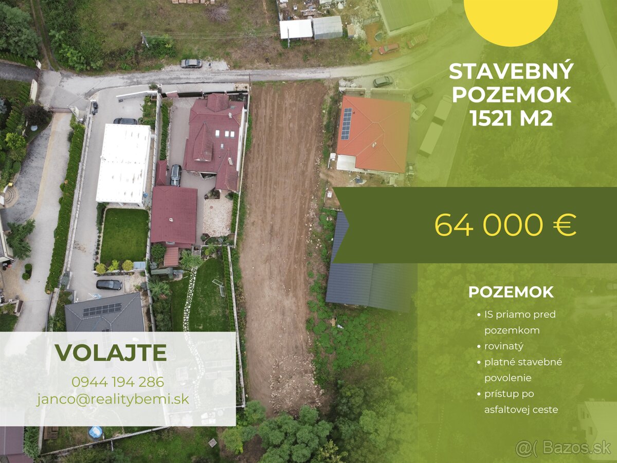 PREDAJ - STAVEBNÝ POZEMOK + STAVEBNÉ POVOLENIE 1521 m2 URMIN