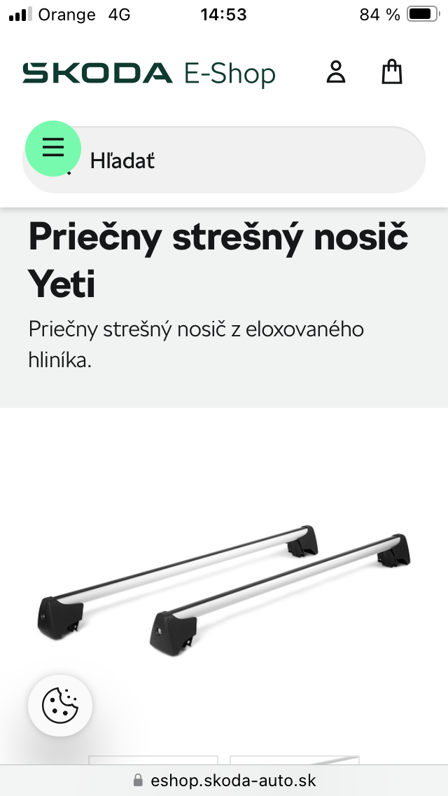 Priečny strešný nosič ŠKODA YETI + nosič lyží