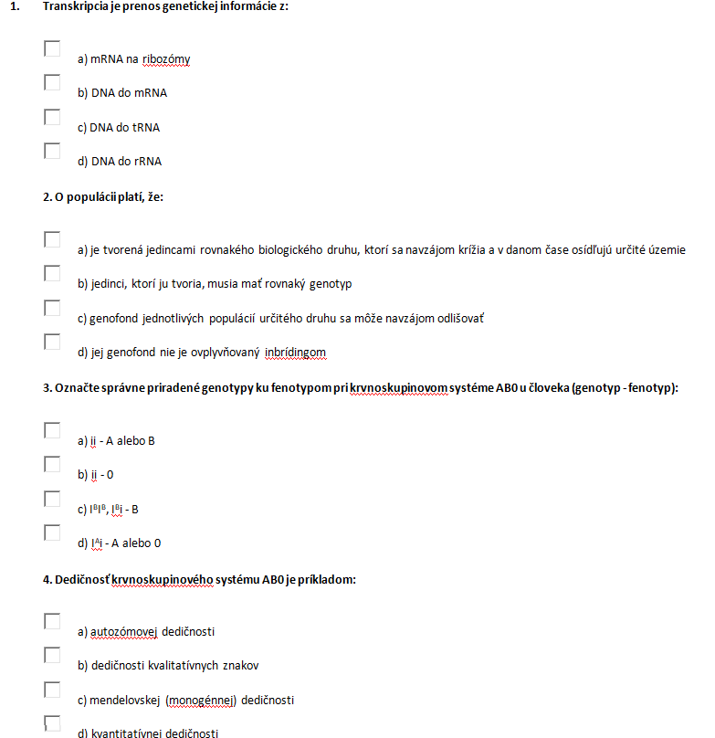 BIOLOGIA- cvicne testy na LF UPJS v Ke