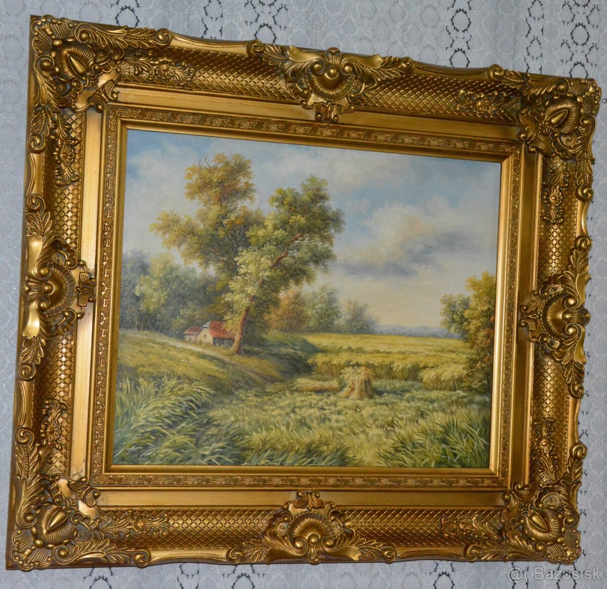 Zámecký obraz-Krajina s chalupou - olej na plátně