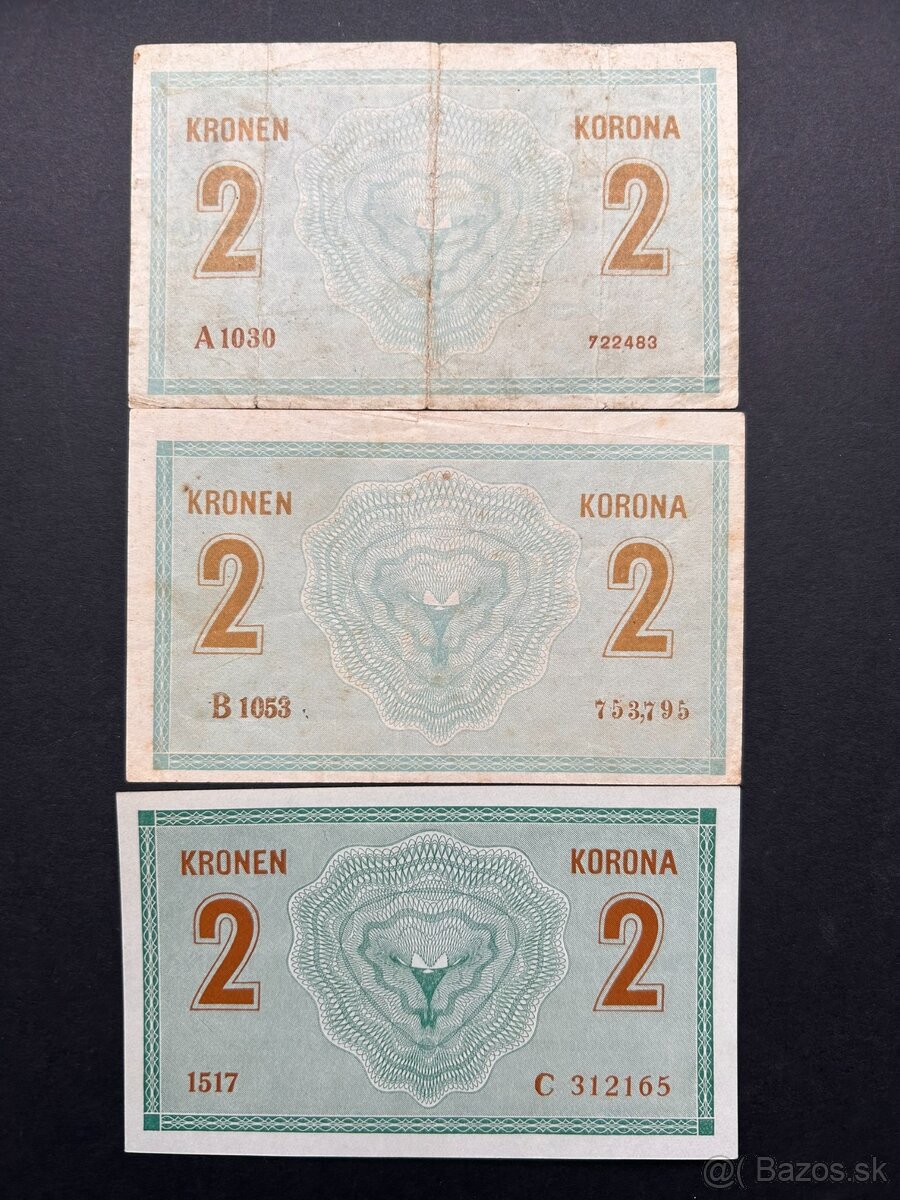 Bankovky Rakúsko-Uhorsko 2 Kronen 1914 A,B,C série