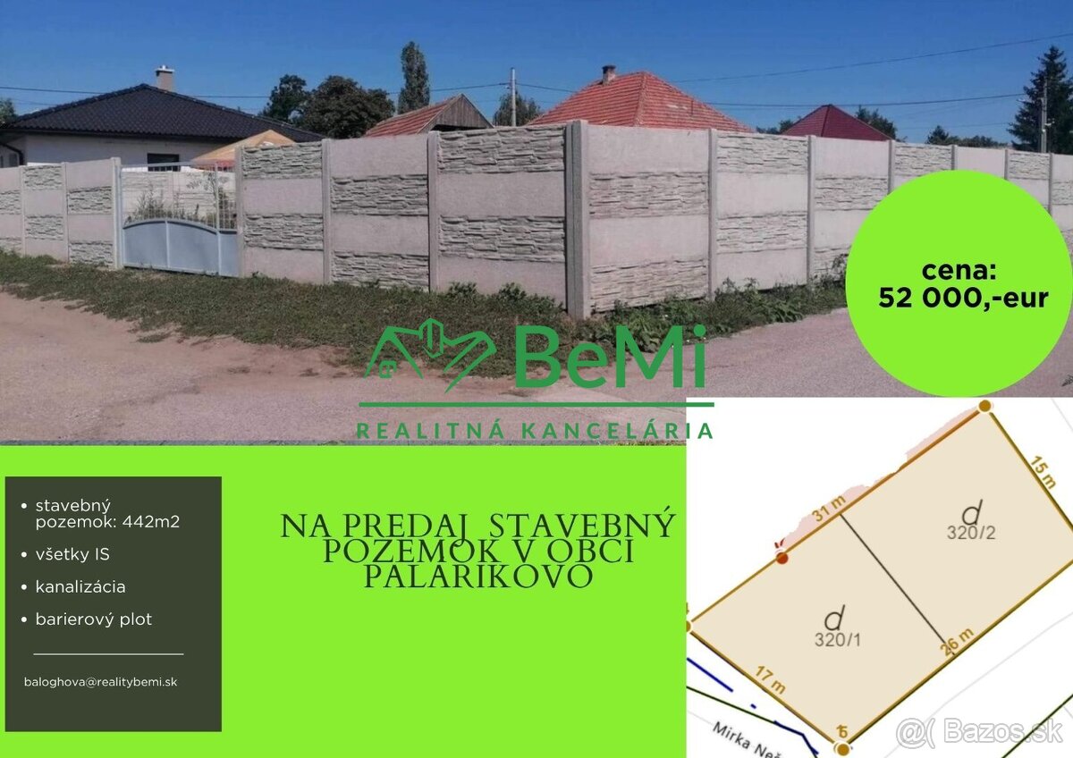 Stavebný pozemok - 442 m2, Palárikovo ID 017-14-EVBA