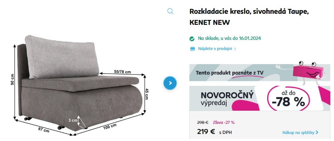 Predám rozkladacie kreslo KENET NEW