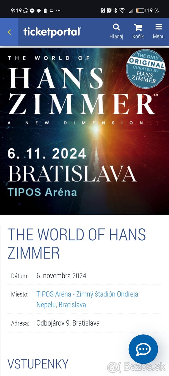 Hans Zimmer 6.11 vstupenky Bratislava