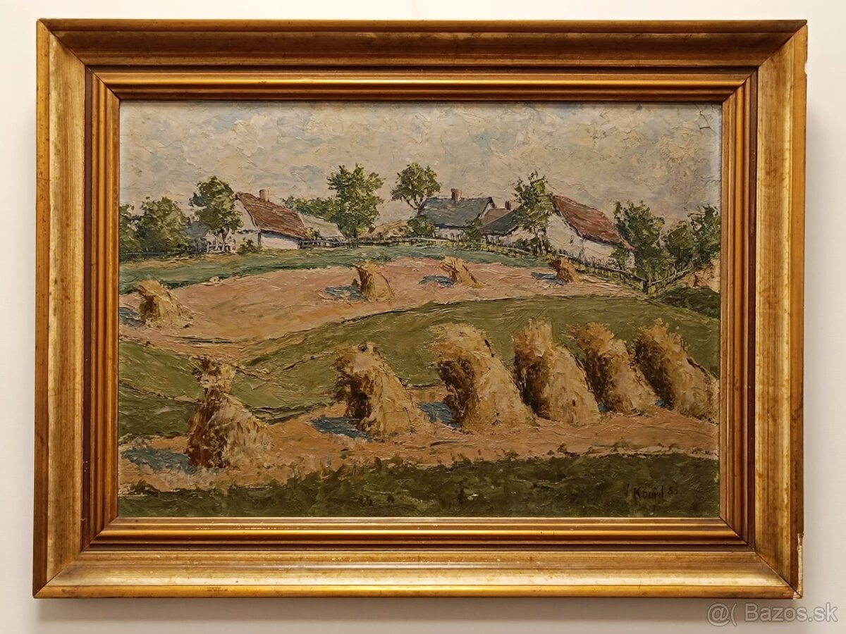 Obraz Vlastimil Kouřil, Po žních 1953, olej na desce 60x45