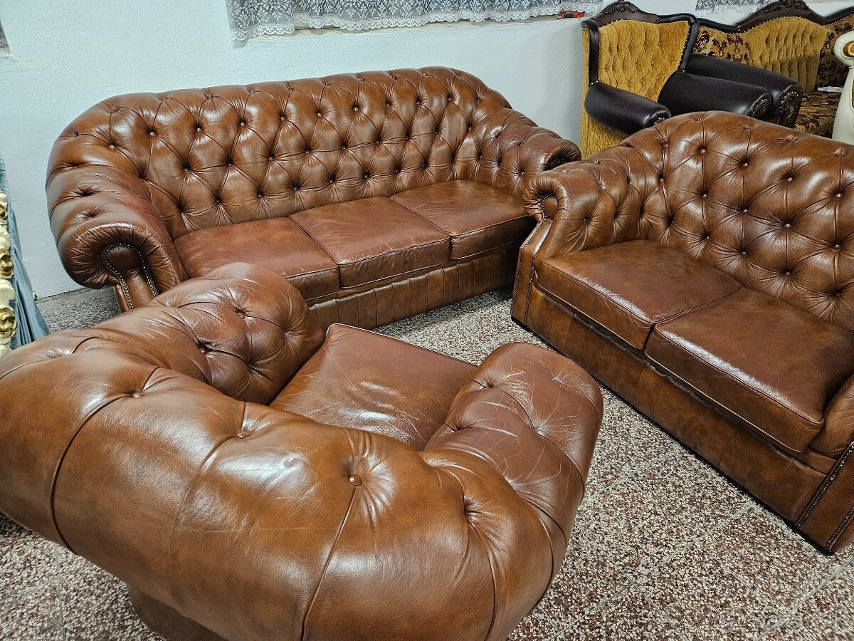 CHESTERFIELD ŠTÝL,HRUBOKOŽENÁ SEDAČKA,3+2+1