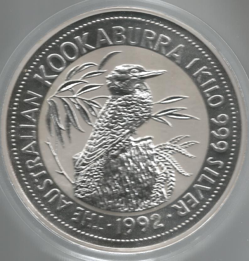 Australia,30dollars 1992 1kg 999Ag,Kookaburra