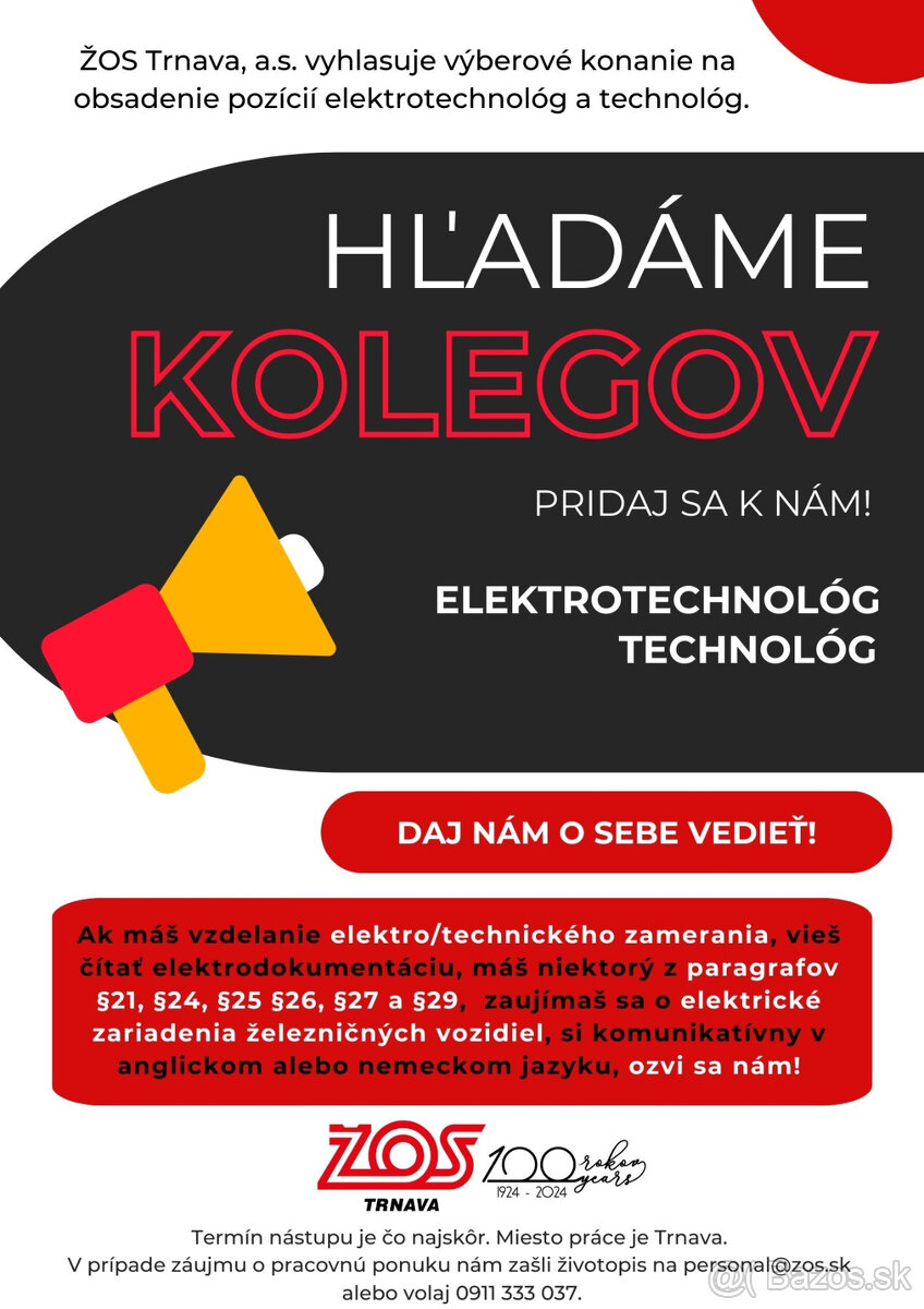 Hľadáme ELEKTROTECHNOLÓGA