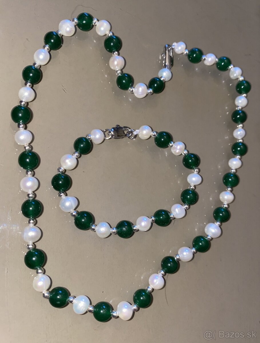 Náhrdelník, náramok z pravých perál 7-8 mm jadeity