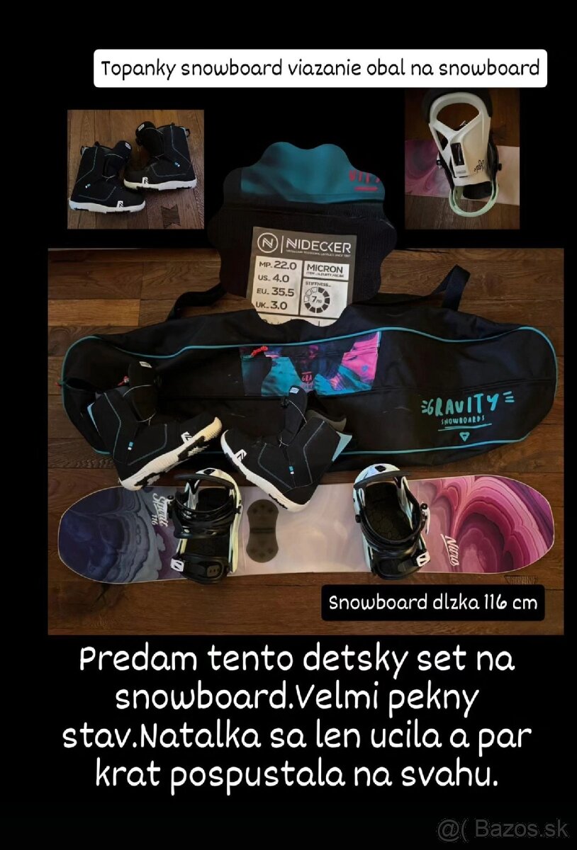 Detsky snowboard 116 cm topanky viazanie