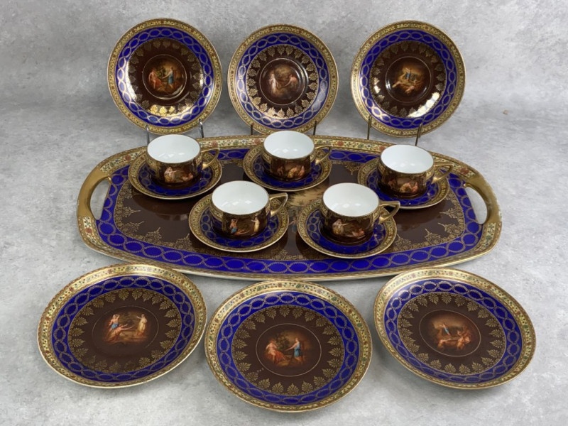 Starožitný porcelánový set 5ks šálky s podšálkami Antický vý