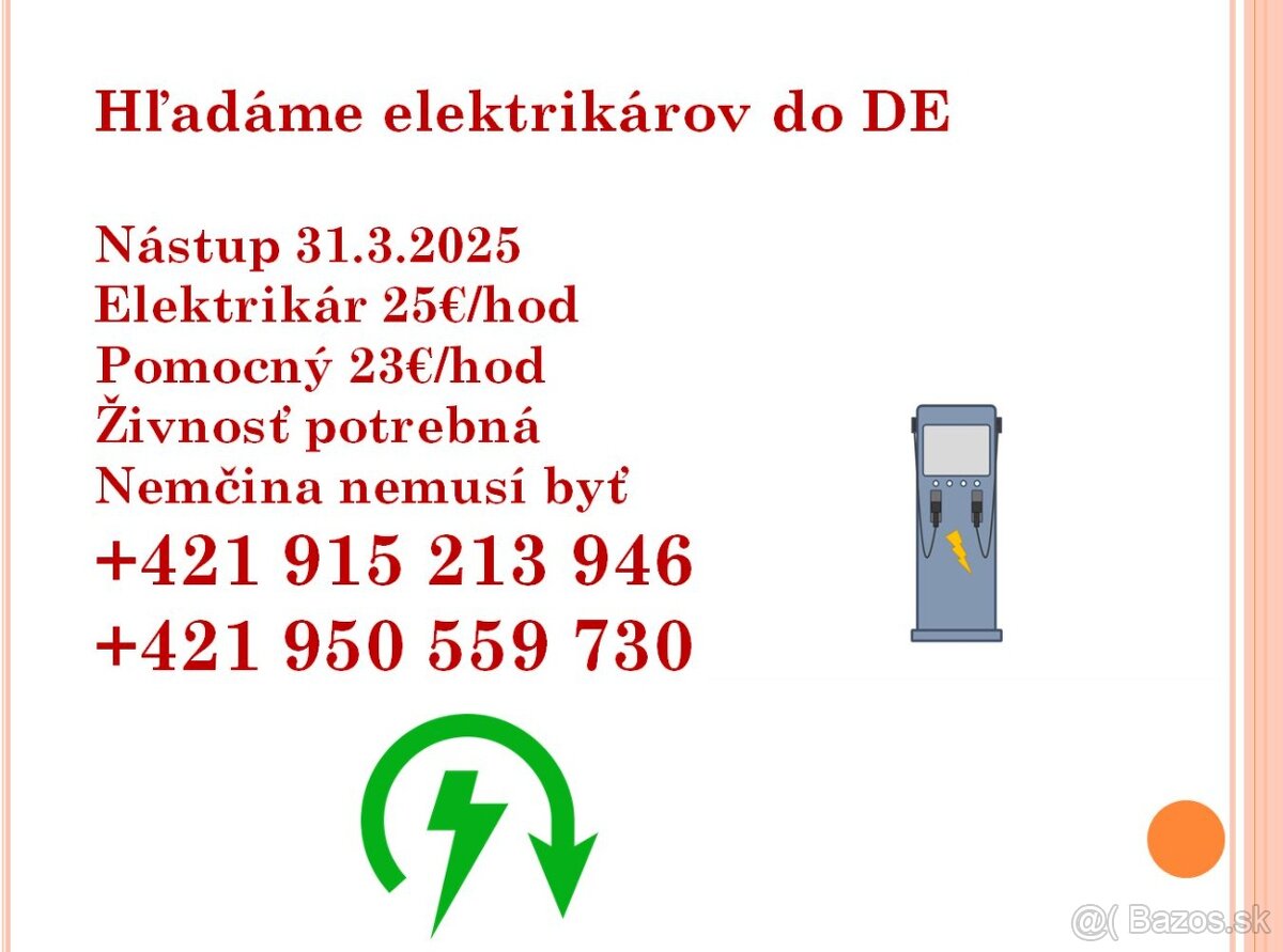 Hľadáme elektrikárov do DE