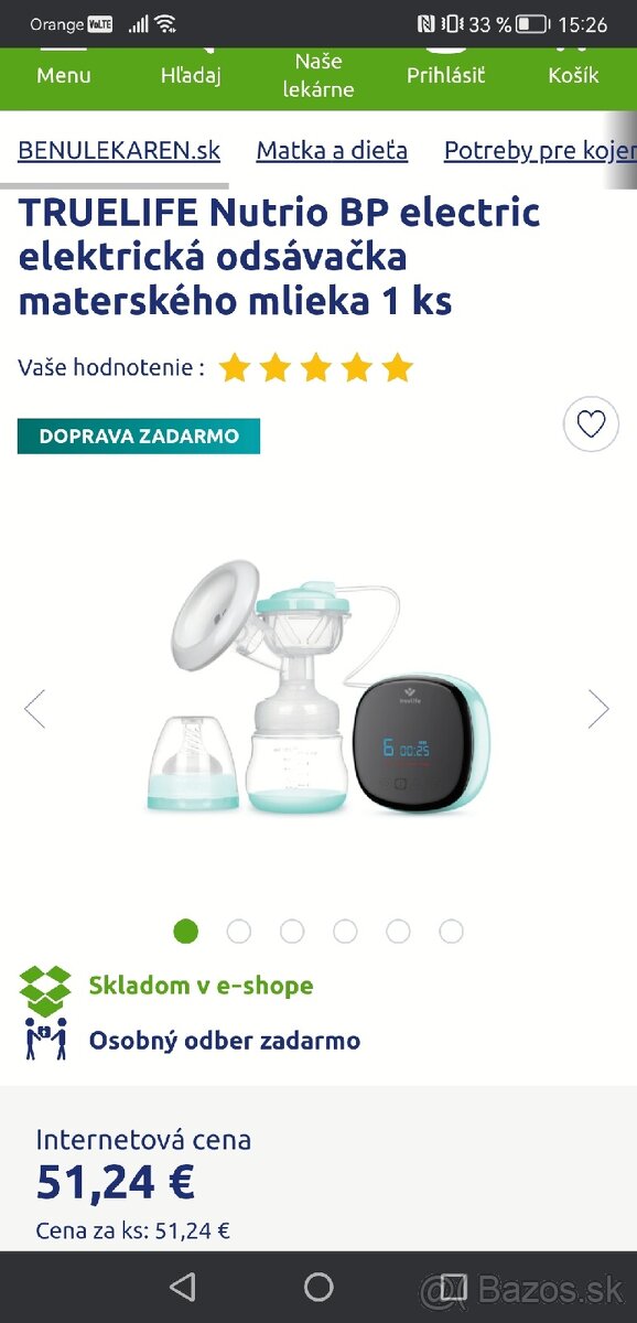 Odsávačka mlieka truelife nutrio BP electric