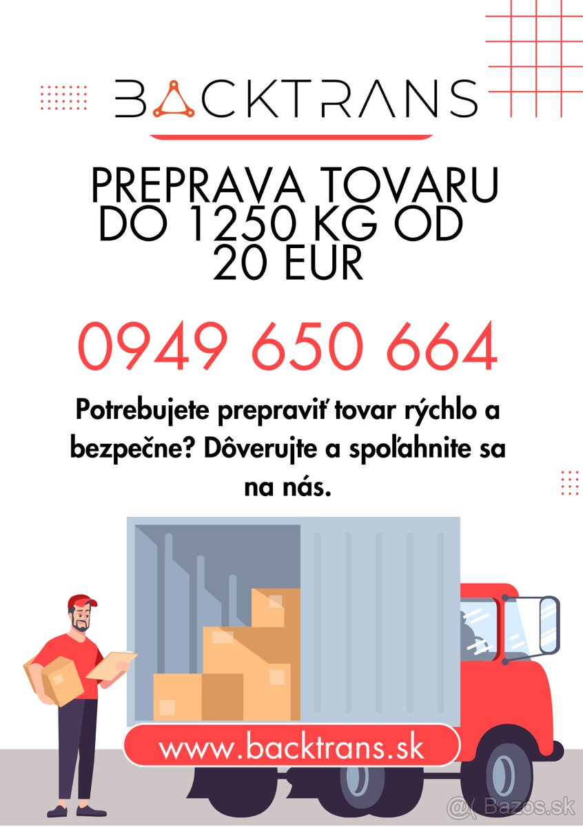 Preprava tovaru v Banskej Bystrici a okolí do 1250 kg od 20