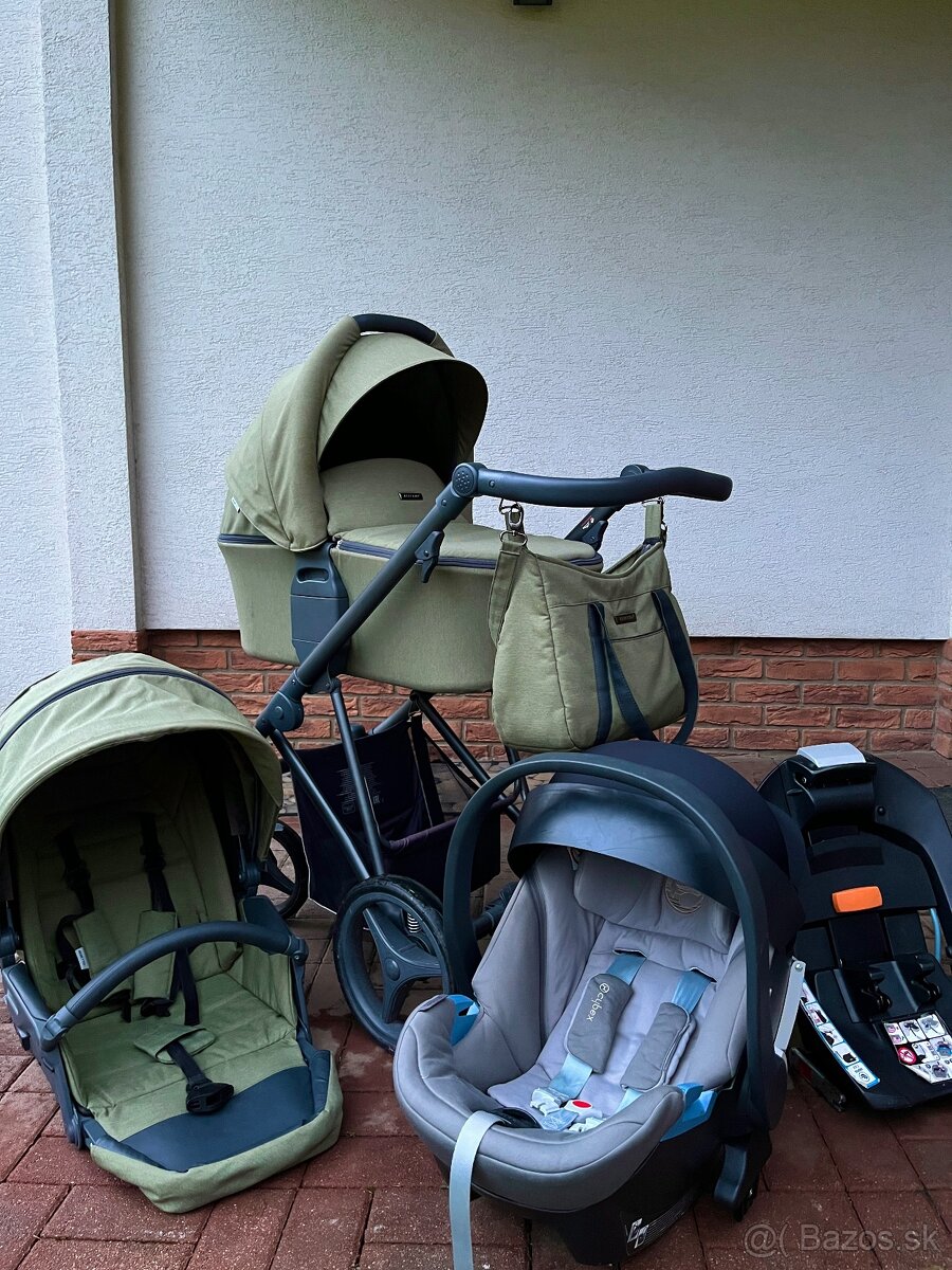 Zelený kočík Bebetto+ Cybex Aton 5 + isofix