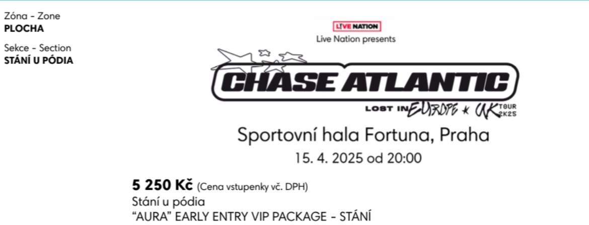 CHASE ATLANTIC VIP LISTOK STÁNÍ U PÓDIA V PRAHE 15.4.2025