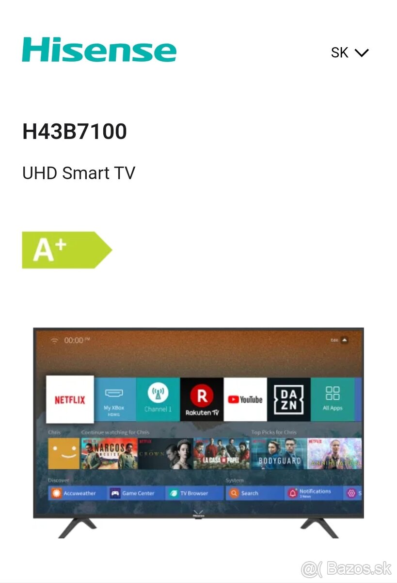 Predám tv Hisense H43B7100