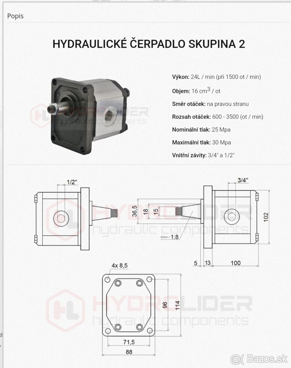 Hydraulické čerpadlo, ozubené 16cm3/ot 24L/min P