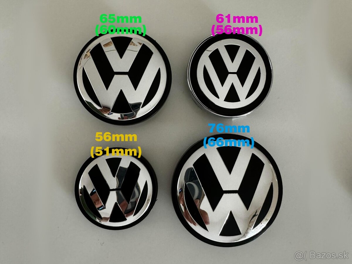 Stredové krytky kolies volkswagen 56mm 61mm 65mm a 76mm 4ks