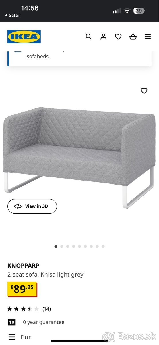 sedačka Knopparp IKEA dvojmiestna sedačka -sivá