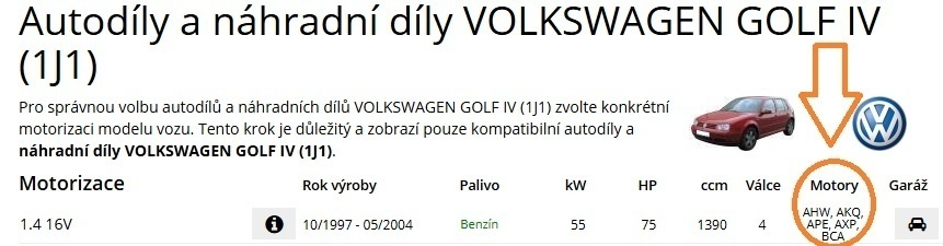 Predám MOTOR BCA VOLKSWAGEN GOLF IV 1.4 2004 Motor AHW Motor