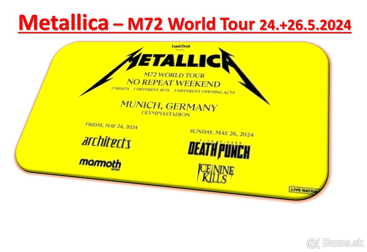 Metallica - M72 World Tour 24. a 26. mája 2024 - 1x sedenie