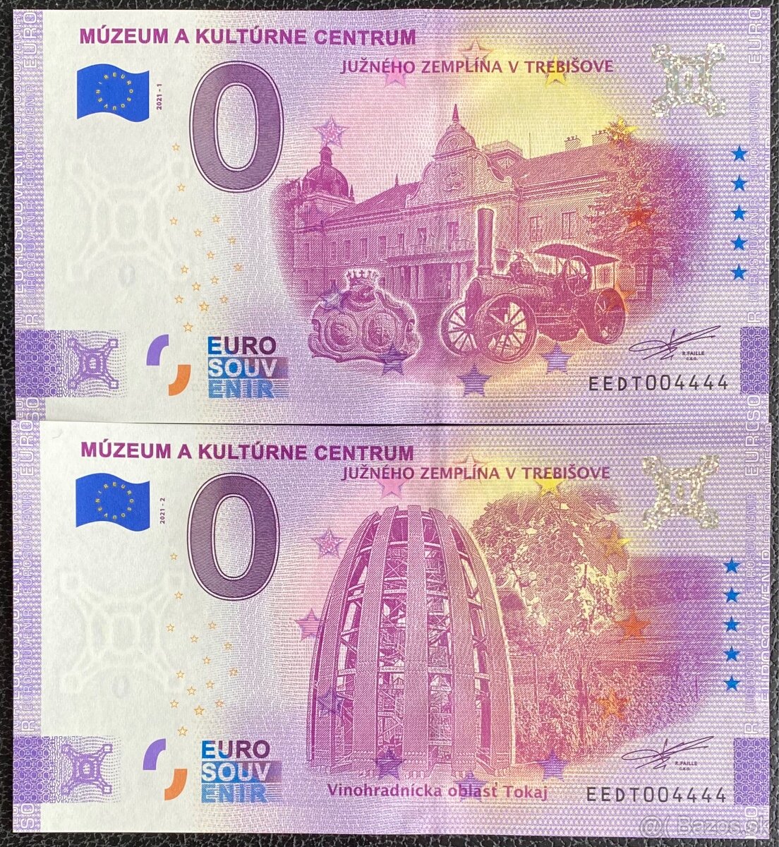 0 Euro bankovka - Múzeum Južného Zemplína - SUPER ČÍSLO 4444