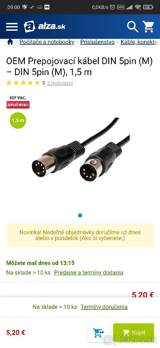 Kábel DIN 5-pin 1,5m (novy, nerozbaleny)